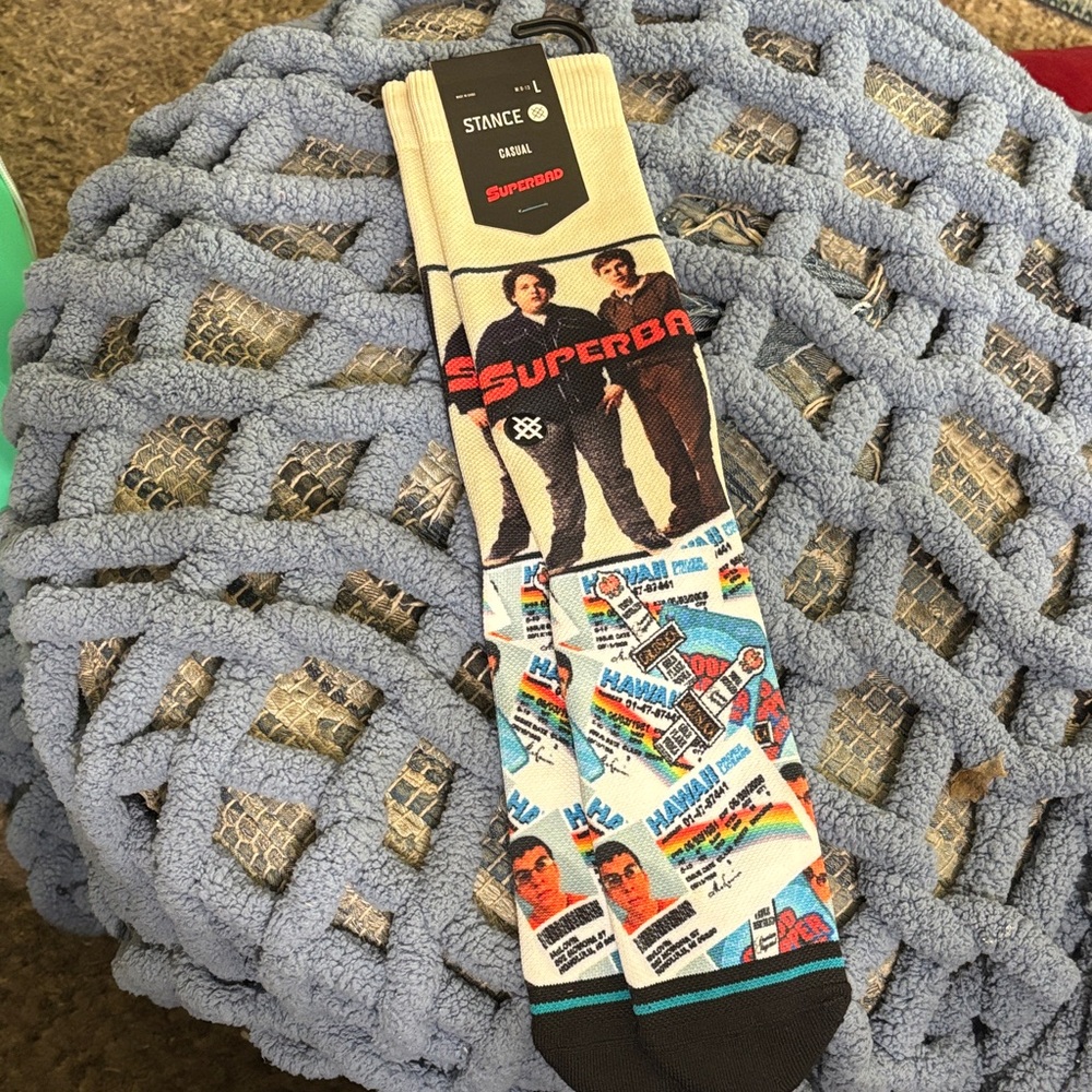 Stance Superbad Movie Poster Socks - Cream and Blue